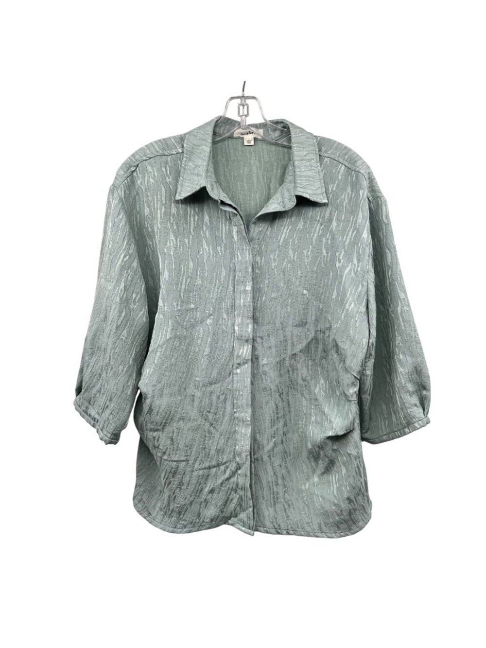 Soaked Womens Textured Button Up Top 3/4 Sleeve Sage Green Size Large
